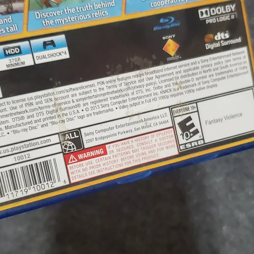Knack (Sony PlayStation 4, 2013) Working PS4 Adventure Fantasy Video Game